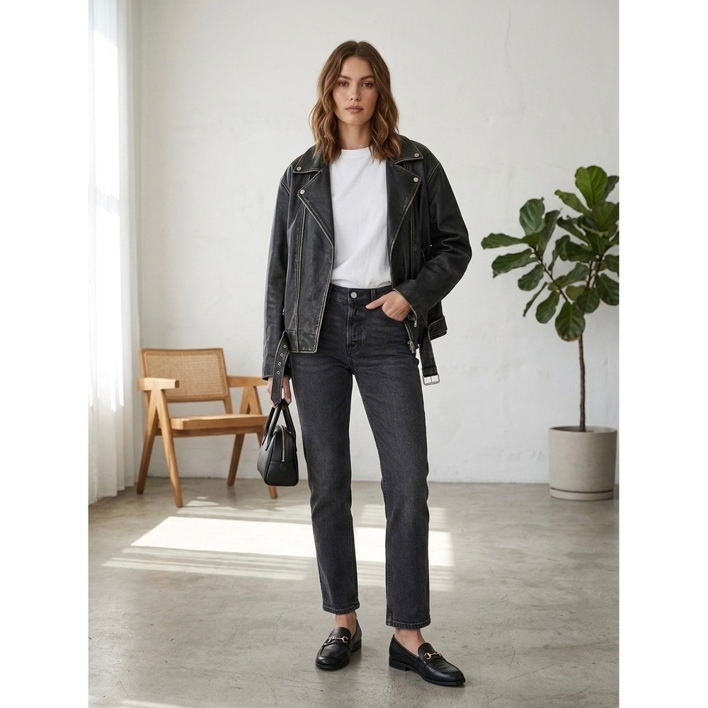 Anine Bing Nix Jean Washed Black Straight Leg Cropped Denim A-06-10032-WBL1 28